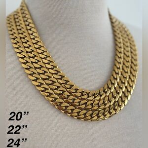 Cuban Link Chain,Bracelet Set, 18k Gold Plated,Stainless Steel 14mm Set